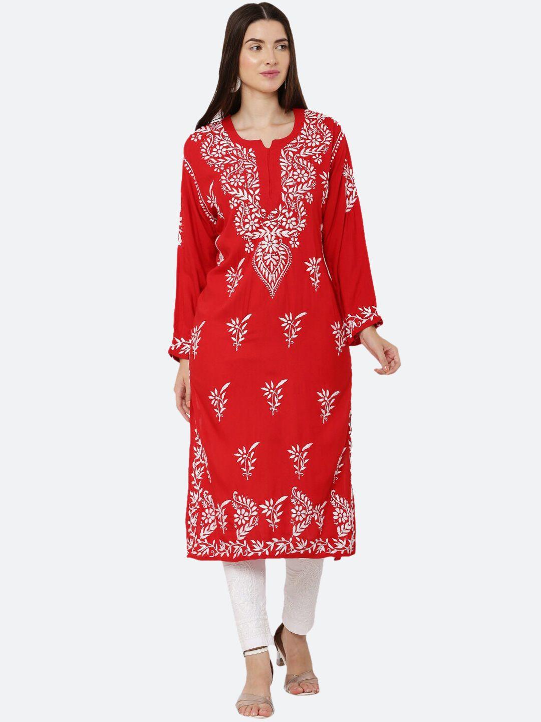 fawoment floral embroidered georgette kurta