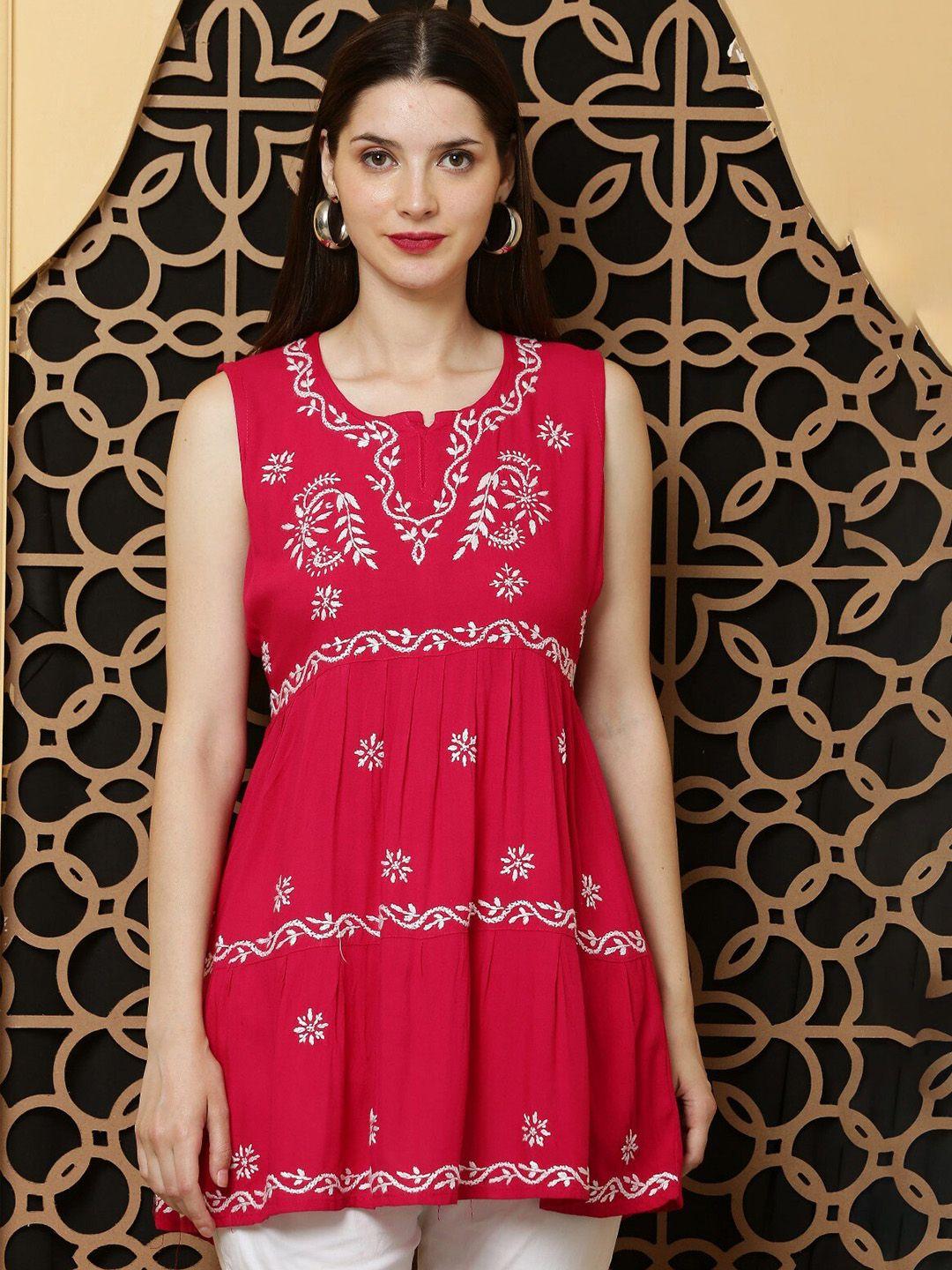 fawoment floral embroidered thread work detailed a-line kurta