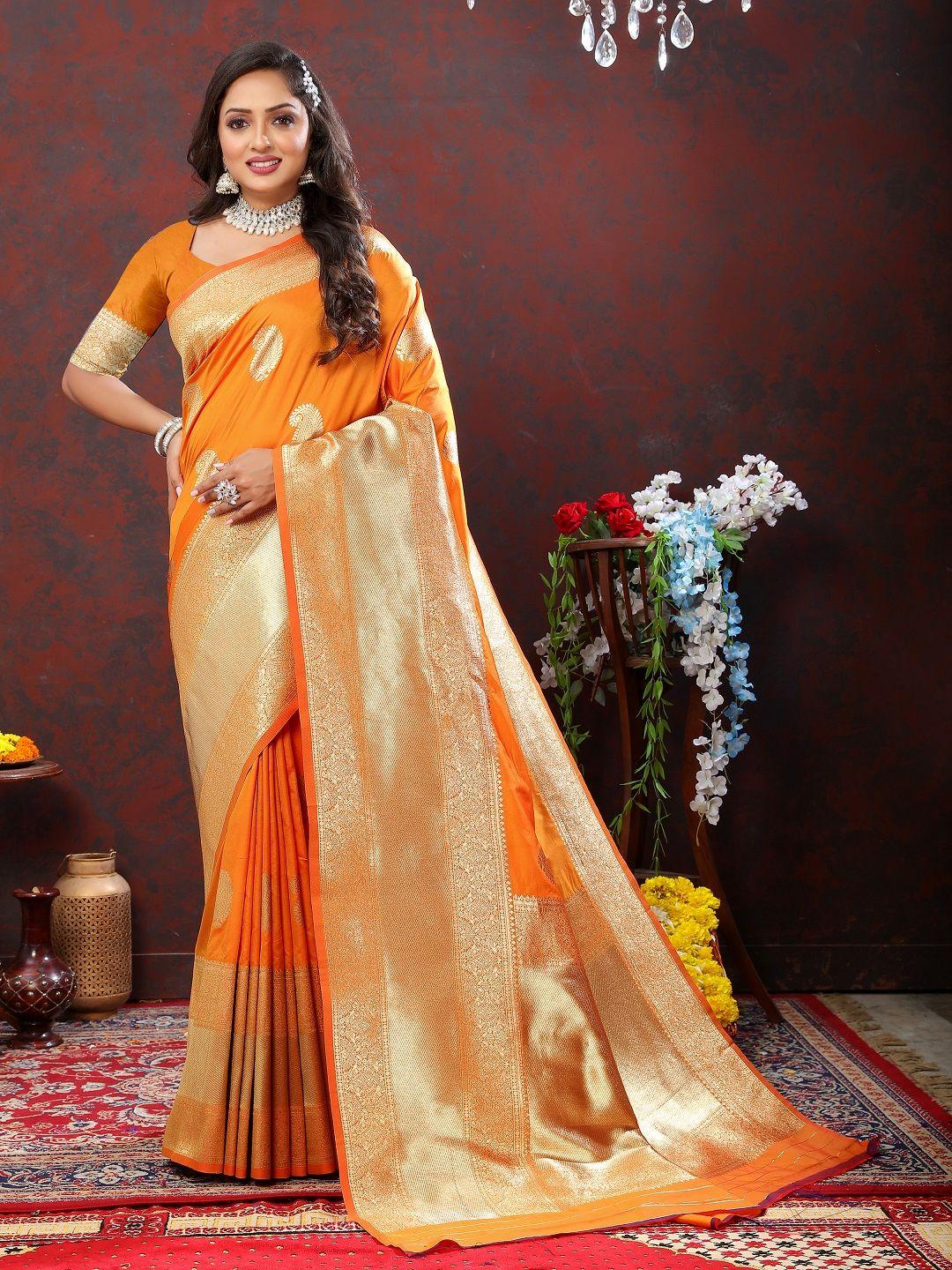 faxofab yellow & goldtoned ethnic woven design zari silk banarasi saree