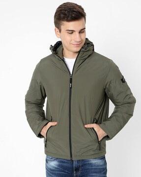 fay zip-front hooded jacket with zipper pockets