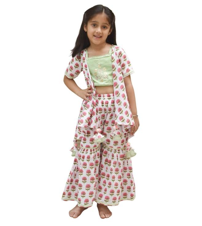 fayon kids green pret embroidery top with printed sharara