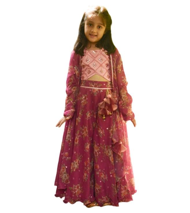 fayon kids pink pret top with printed sharara and cape