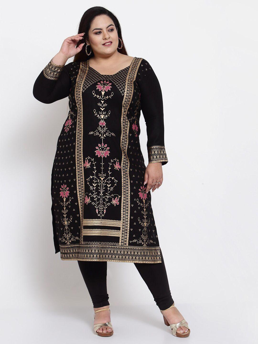 fazzn black ethnic motifs embellished square neck kurti