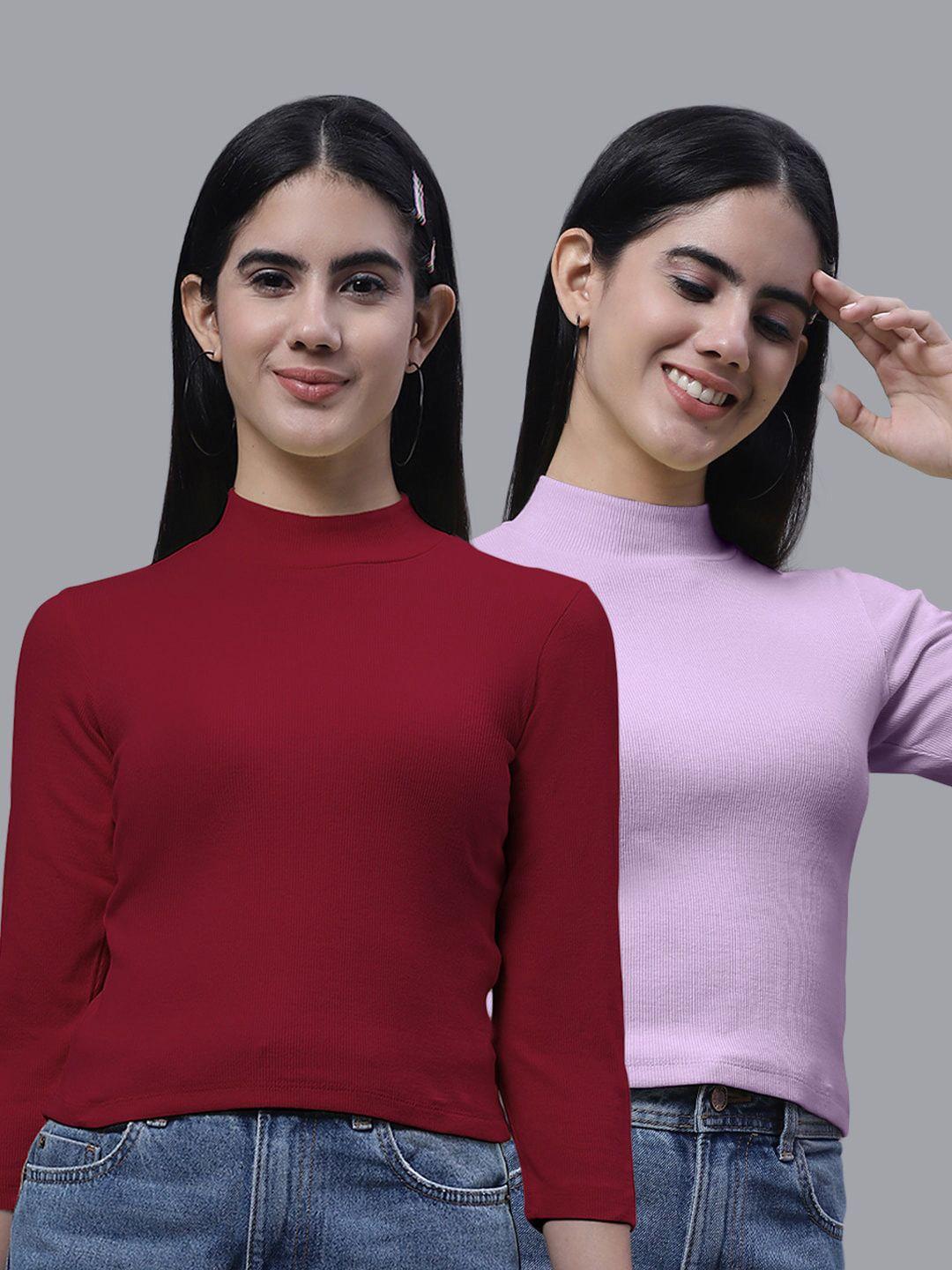 fbar pack of 2 high neck fitted cotton crop top