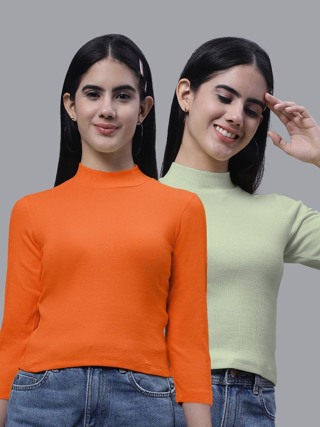 fbar pack of 2 high neck fitted cotton crop top