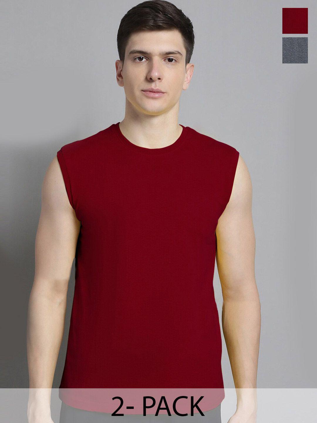 fbar pack of 2 round neck sleeveless cotton regular t-shirt