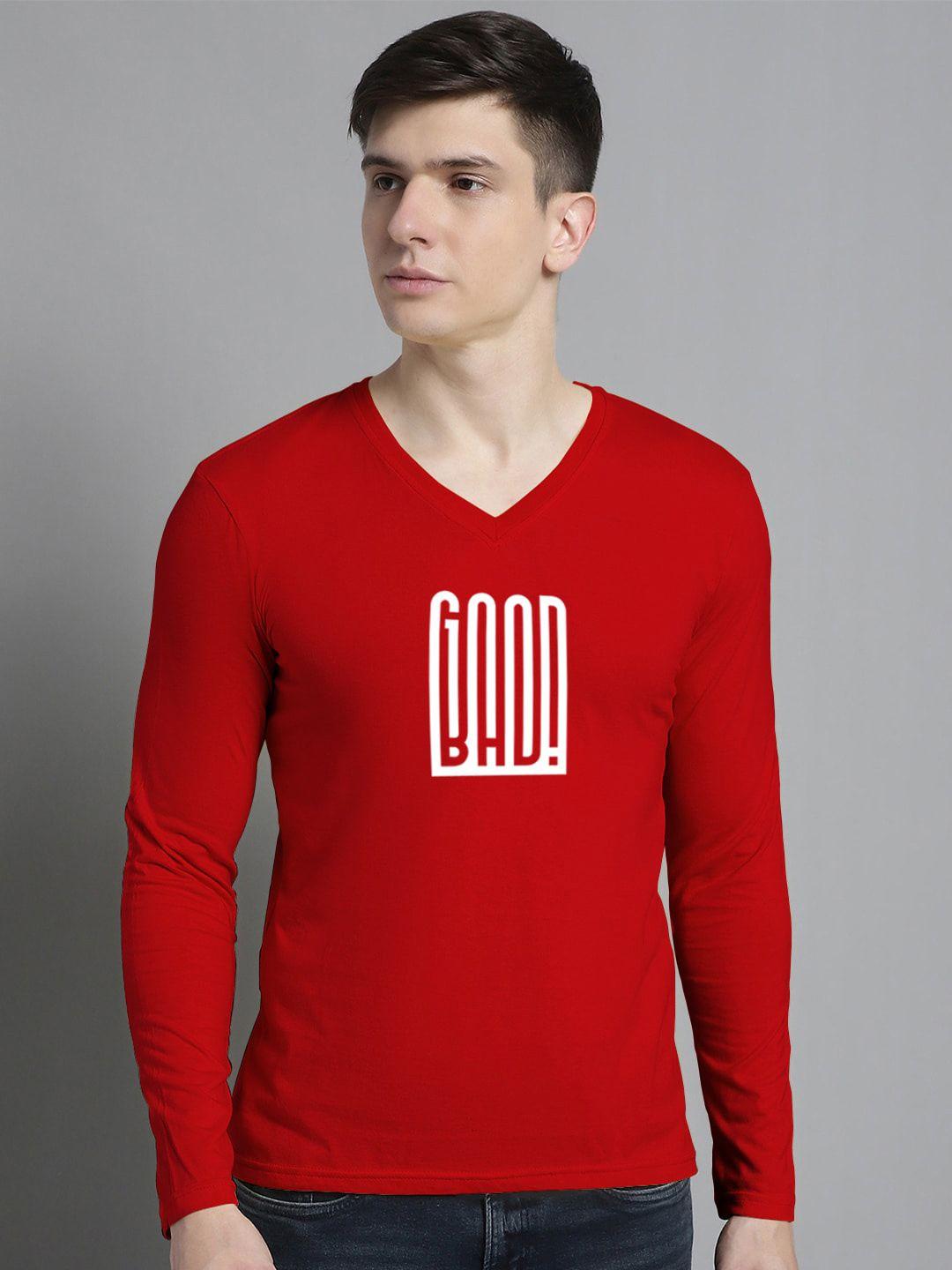 fbar typography printed v-neck full sleeve cotton slim fit t-shirt