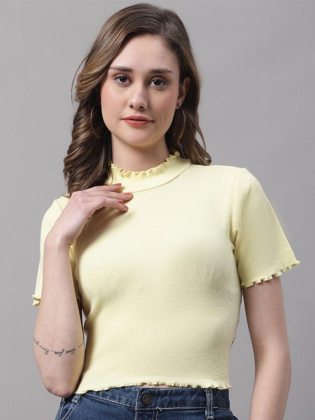 fbar high neck short sleeves cotton crop top