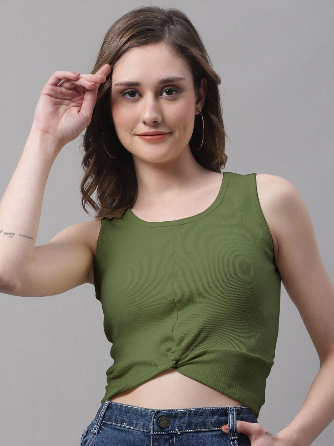 fbar olive green cotton wrap crop top