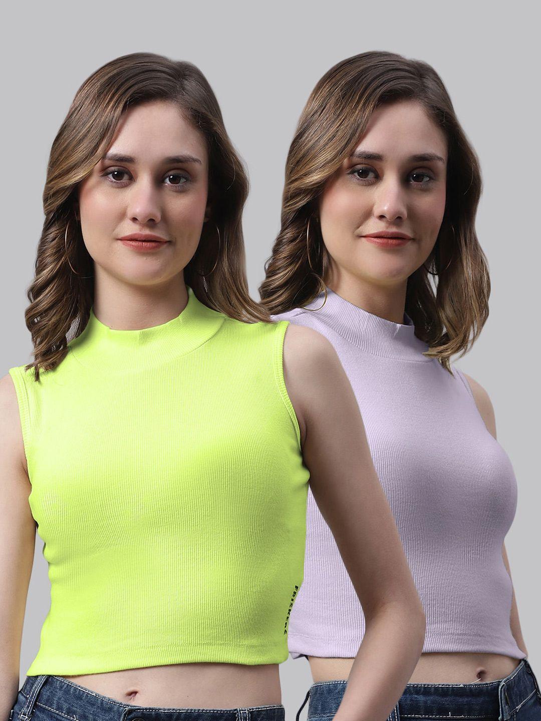 fbar pack of 2 bio washed ribbed cotton crop tops