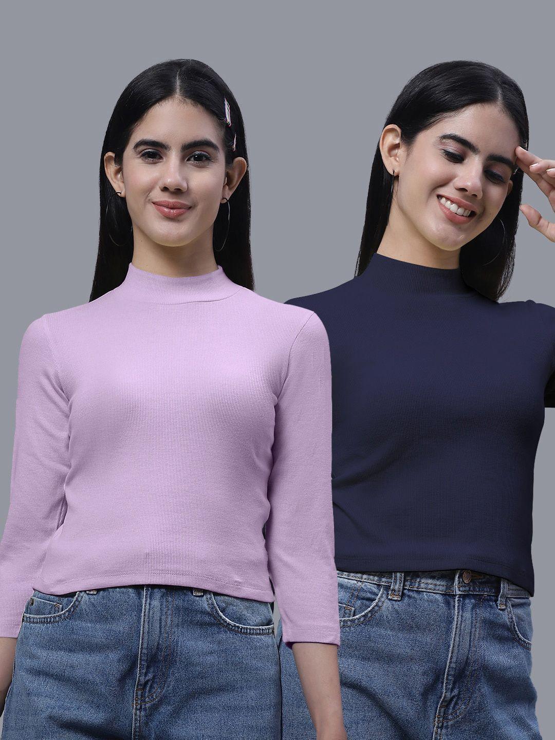 fbar pack of 2 high neck ribbed cotton fitted crop tops