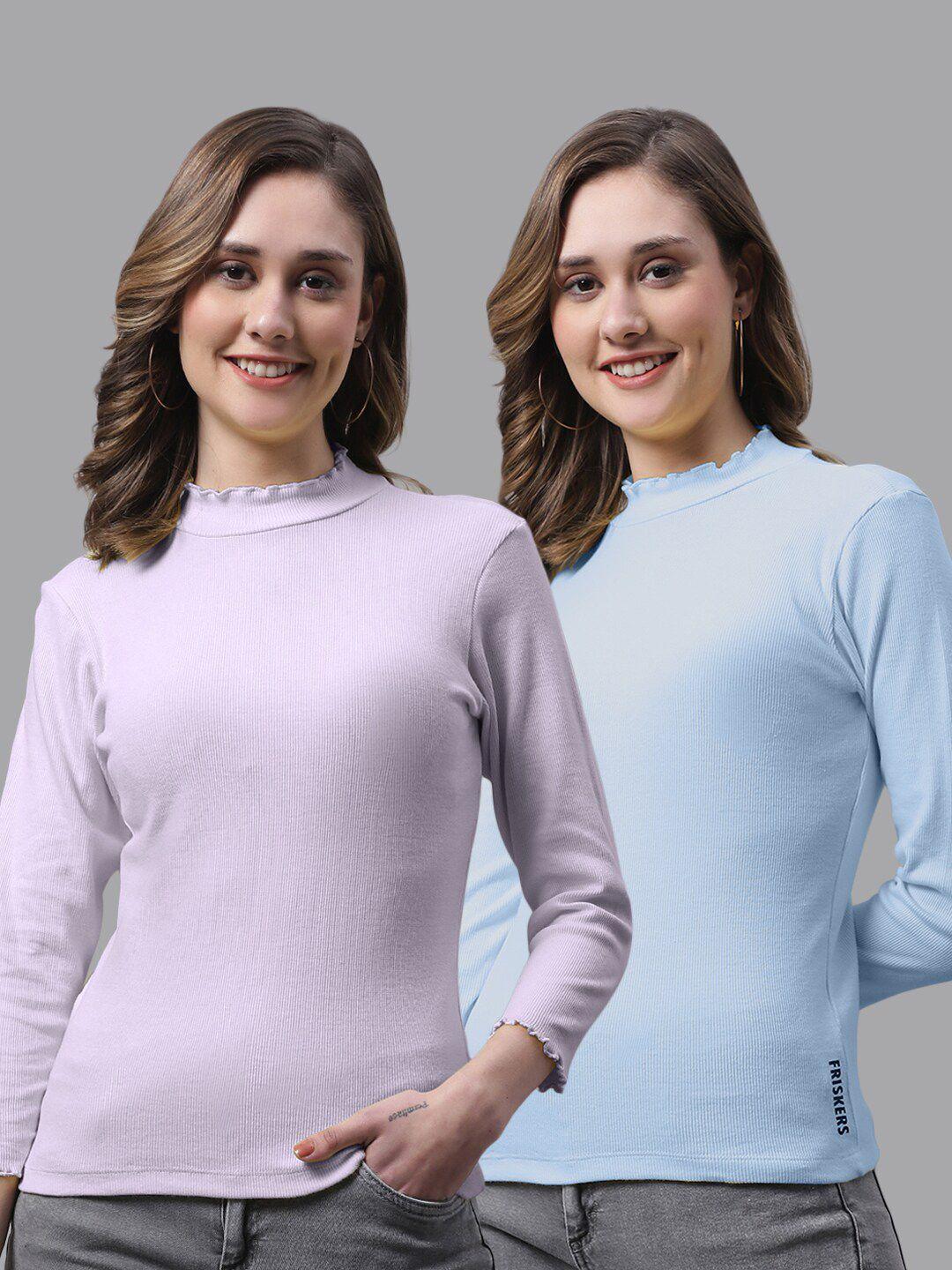 fbar pack of 2 ribbed high neck bio-wash cotton top