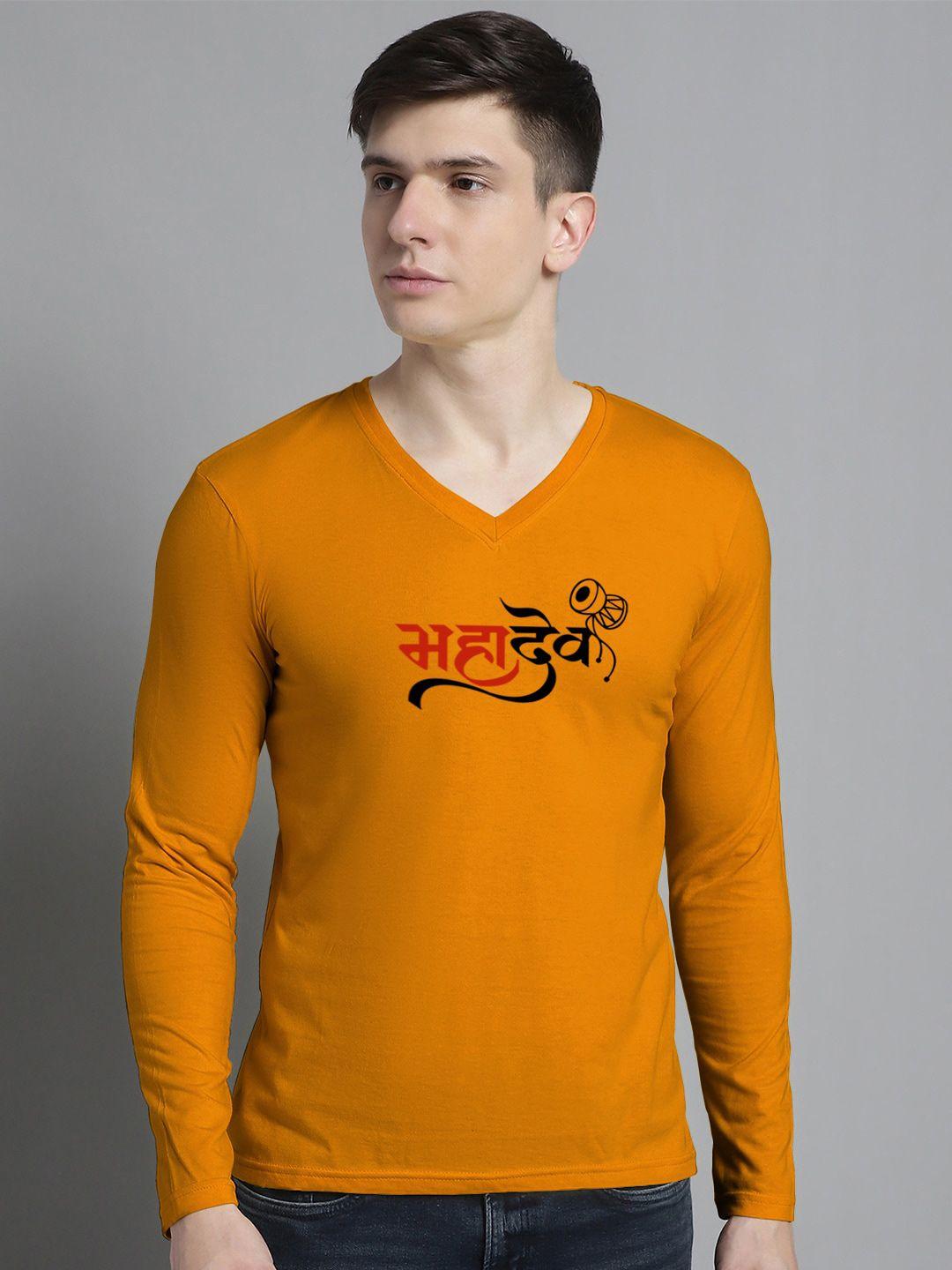 fbar typography printed v-neck cotton slim fit t-shirt