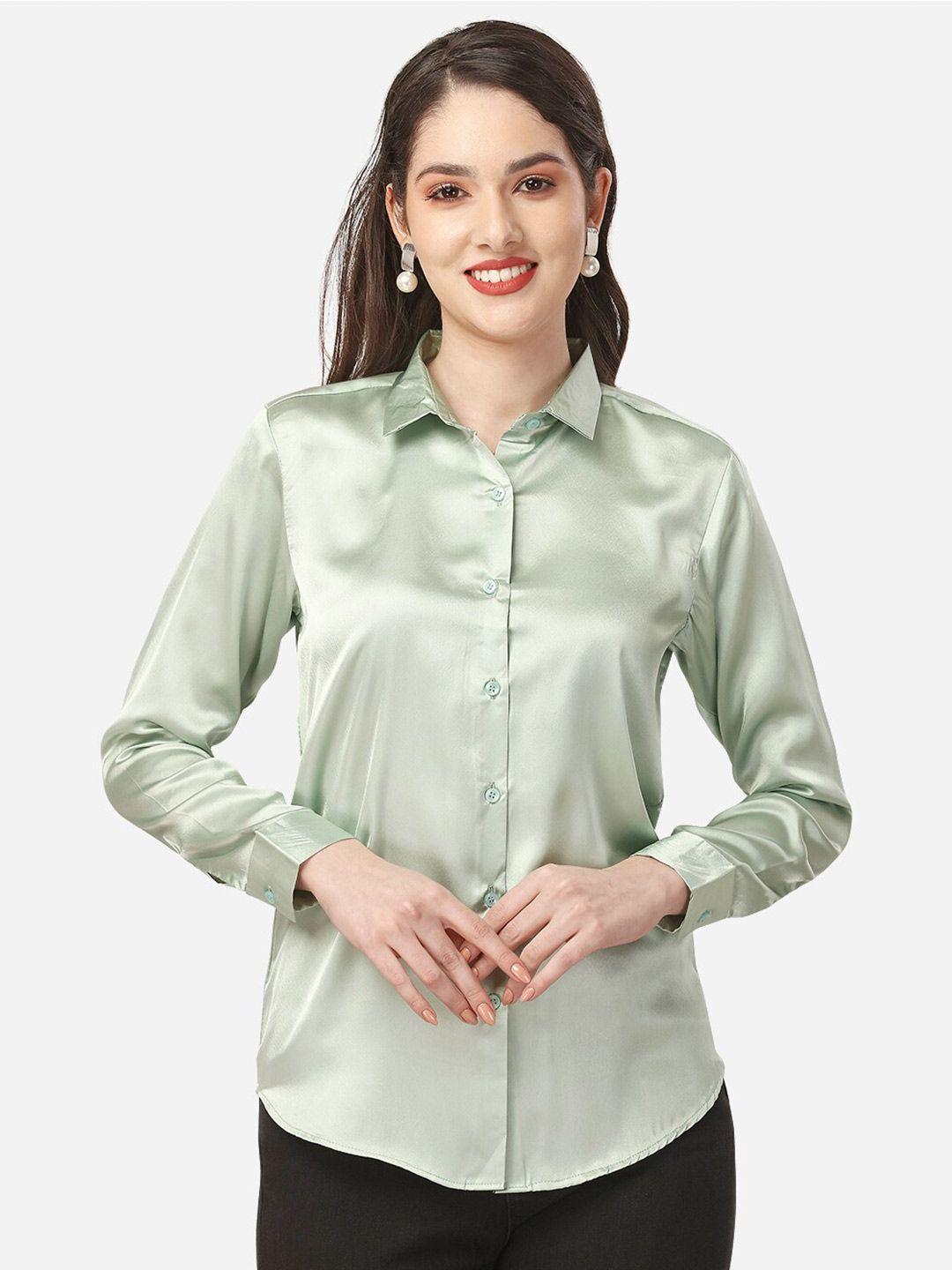 fbella satin spread collar casual shirt