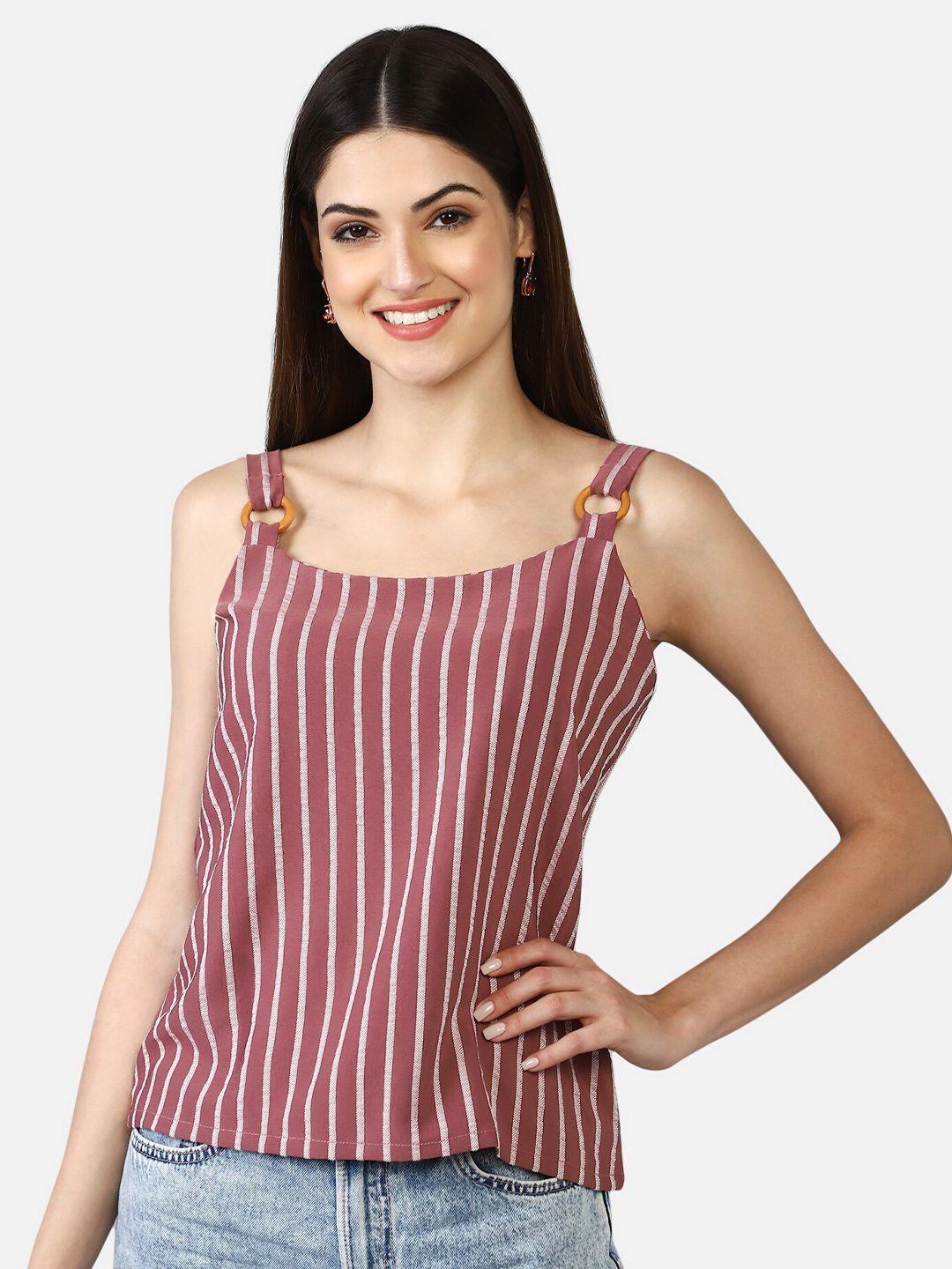 fbella women coral & white striped top