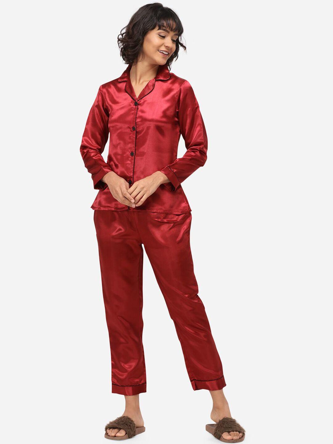fbella women maroon solid night suit