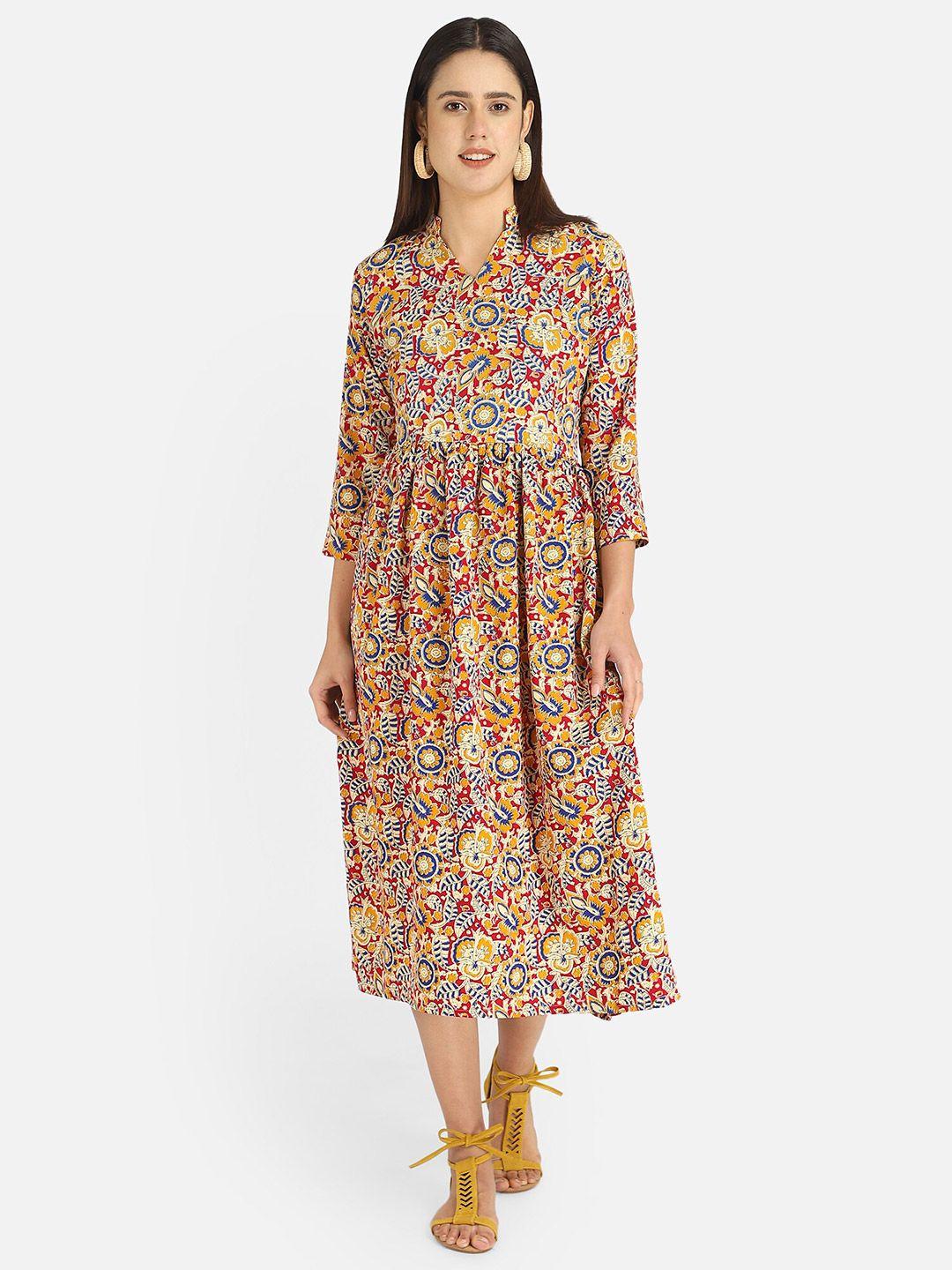 fbella women multicoloured floral printed a-line midi dress