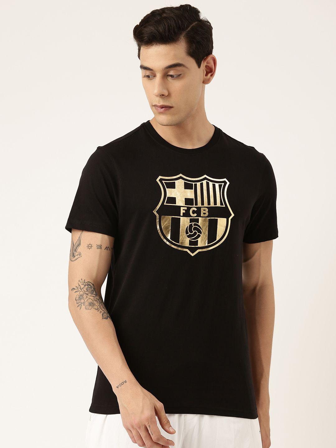 fc barcelona men black & golden foil printed t-shirt