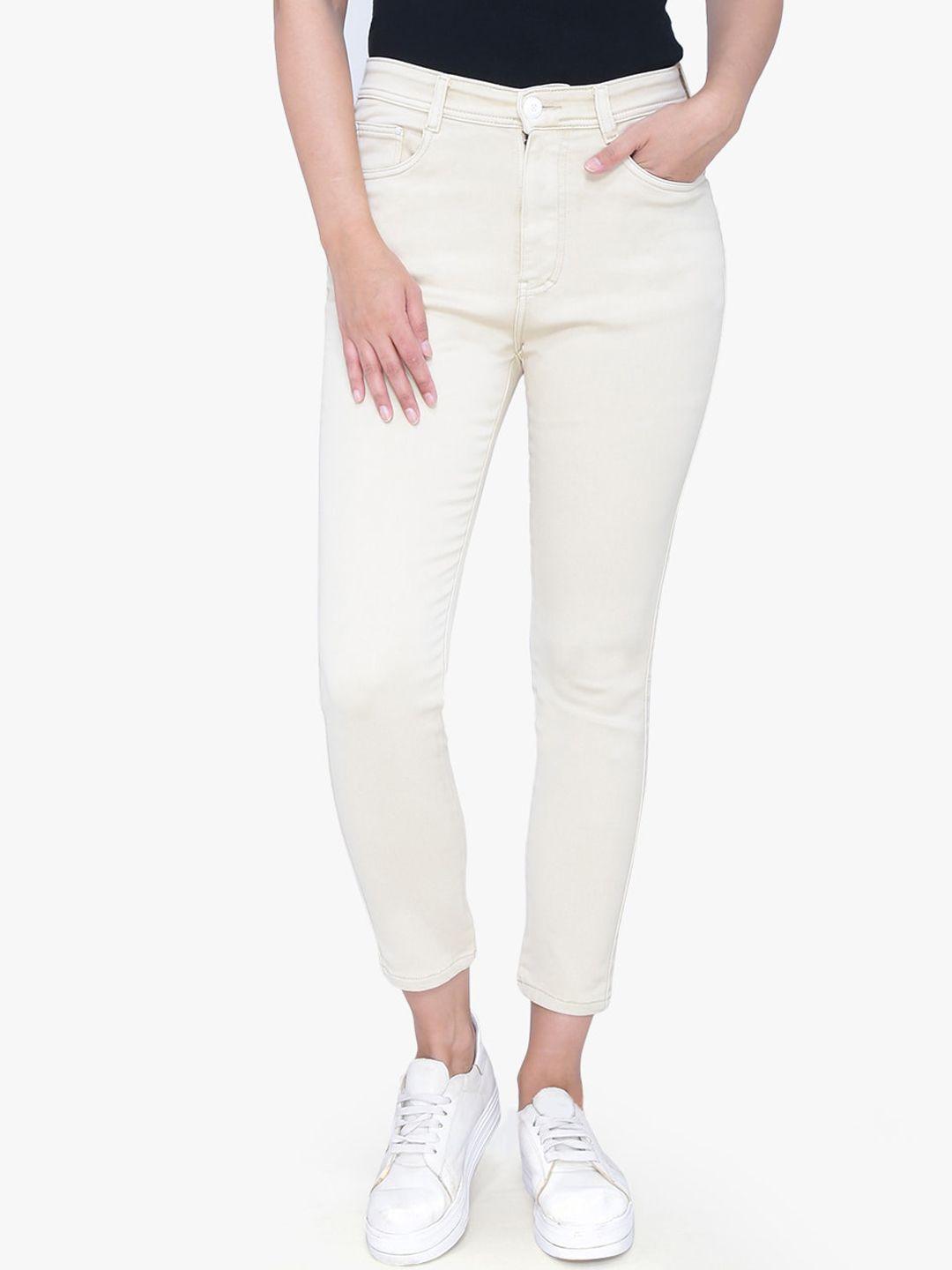 fck-3 women beige jean high-rise stretchable jeans