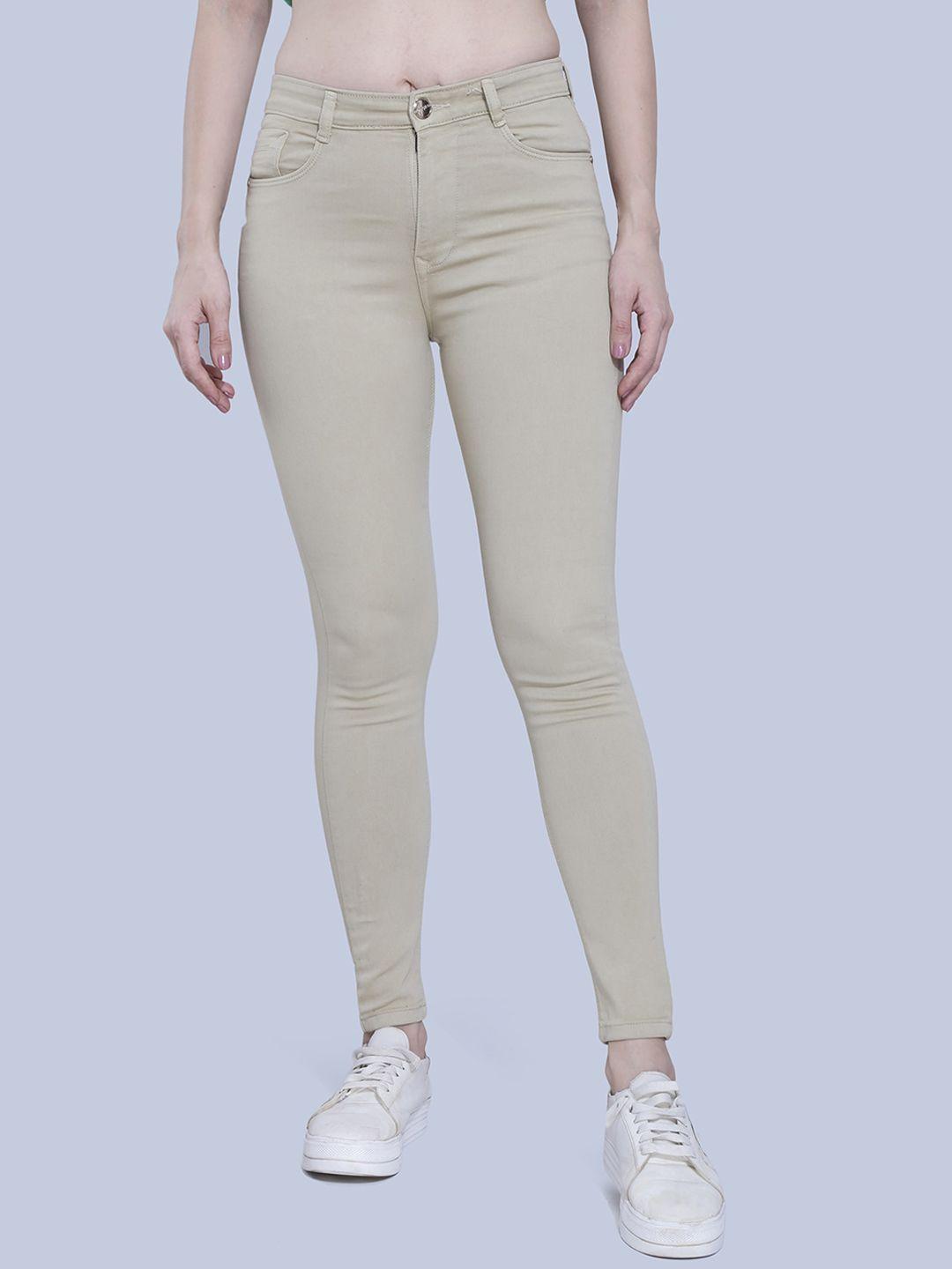 fck-3 women beige classic high-rise stretchable jeans