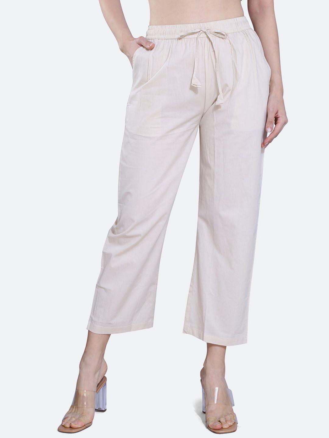 fck-3 women beige relaxed high-rise easy wash culottes trousers