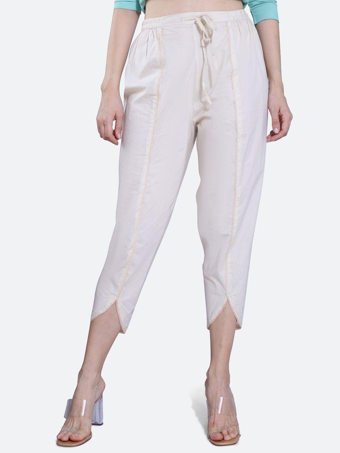 fck-3 women beige relaxed high-rise easy wash pleated trousers