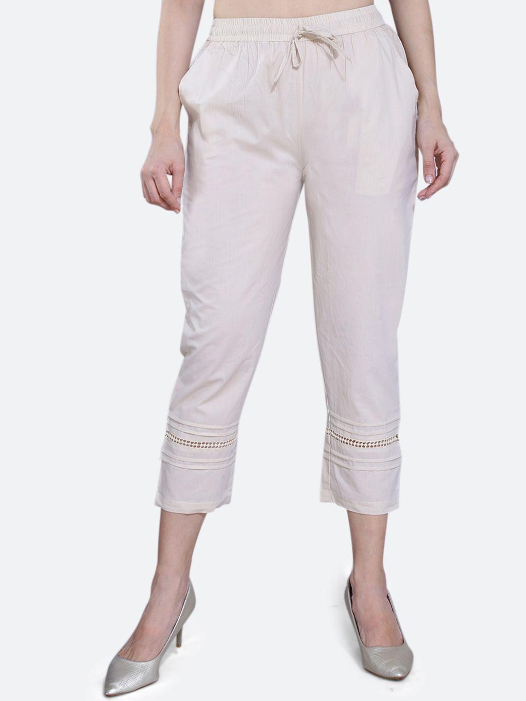 fck-3 women beige relaxed high-rise easy wash trousers