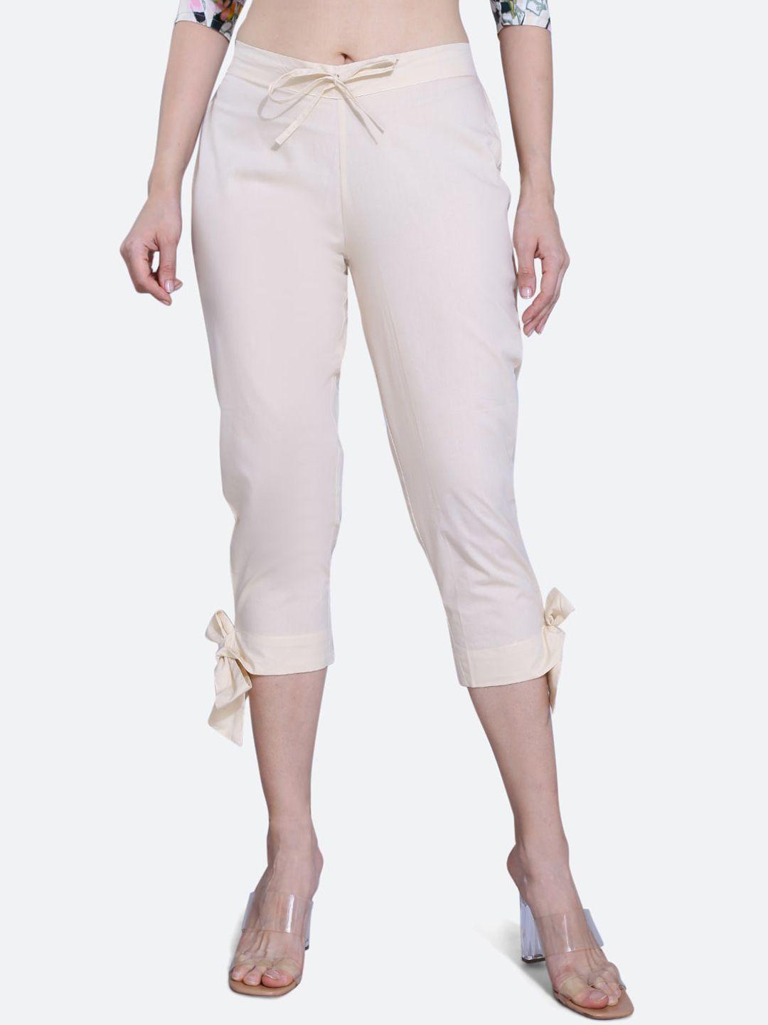 fck-3 women beige relaxed high-rise easy wash trousers