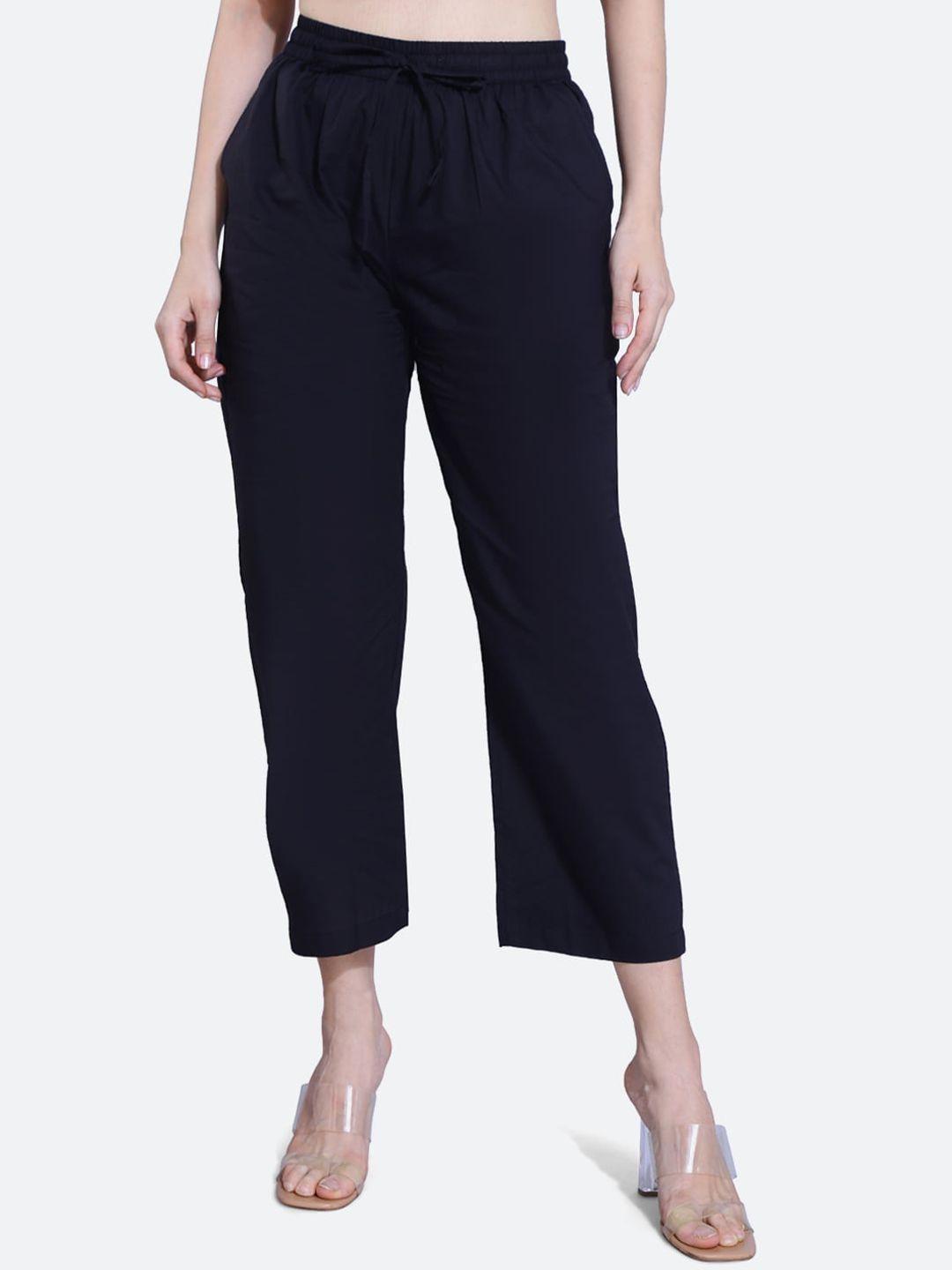 fck-3 women black relaxed high-rise easy wash culottes trousers