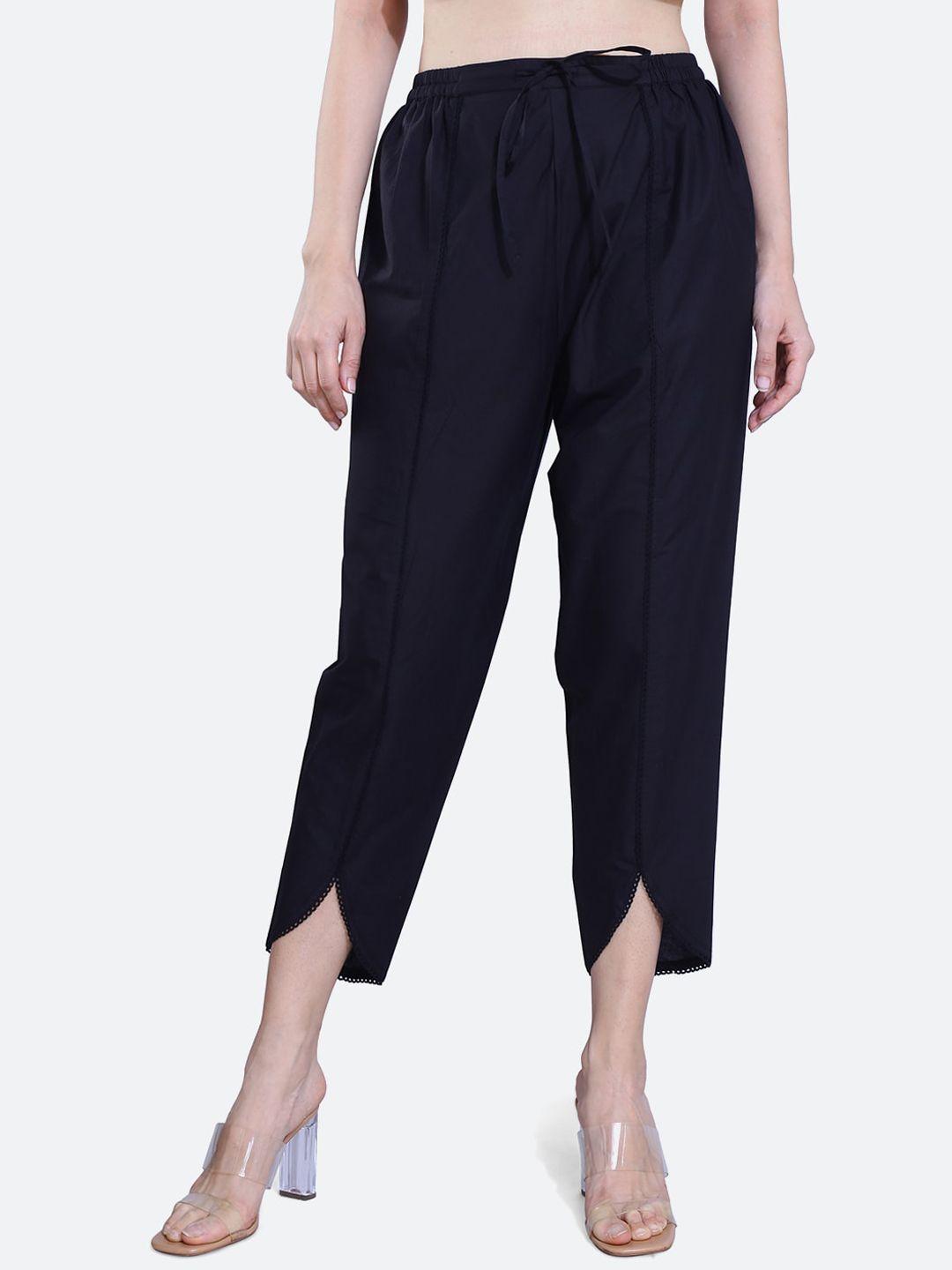 fck-3 women black relaxed high-rise easy wash pleated trousers
