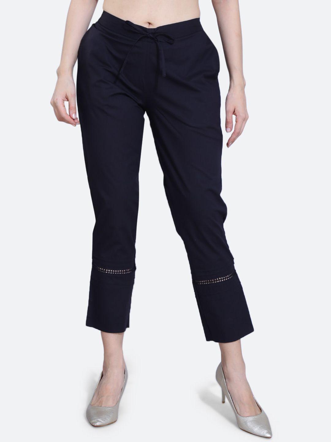 fck-3 women black relaxed high-rise easy wash trousers