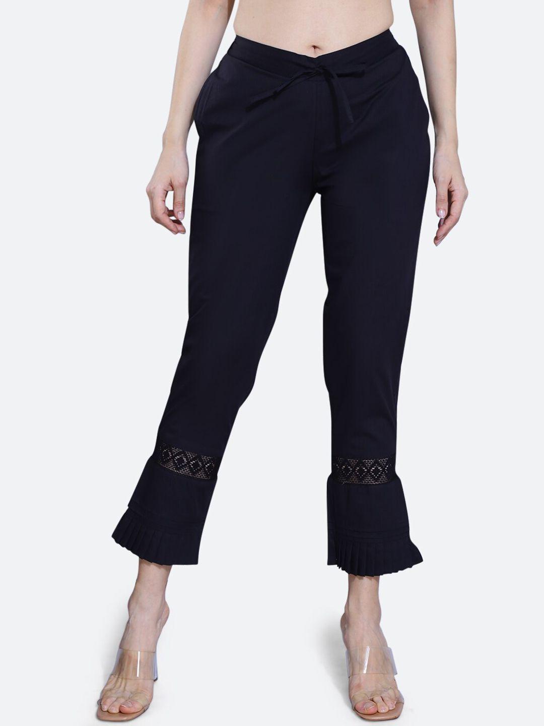 fck-3 women black relaxed high-rise easy wash trousers