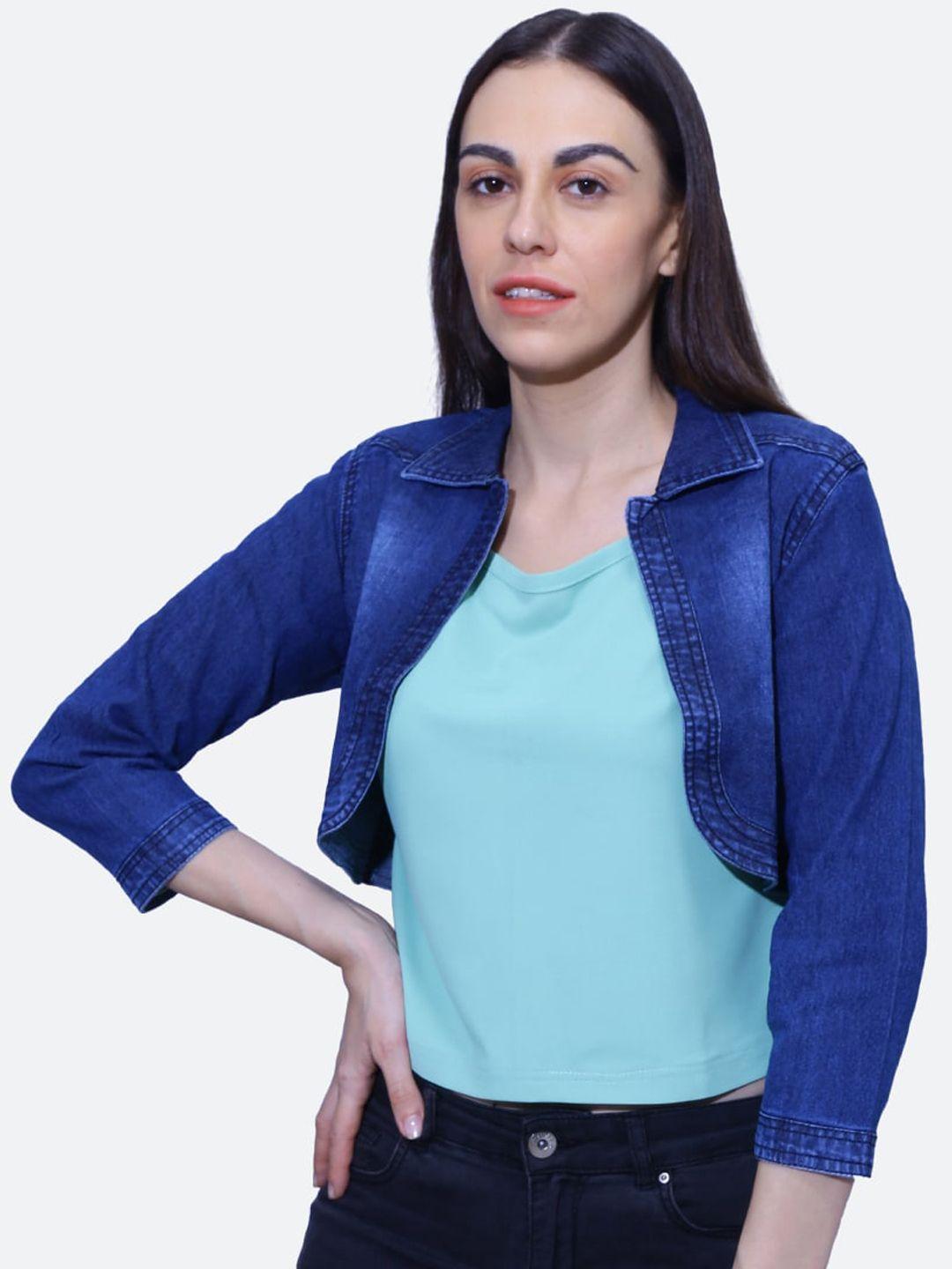 fck-3 women blue crop tailored jacket