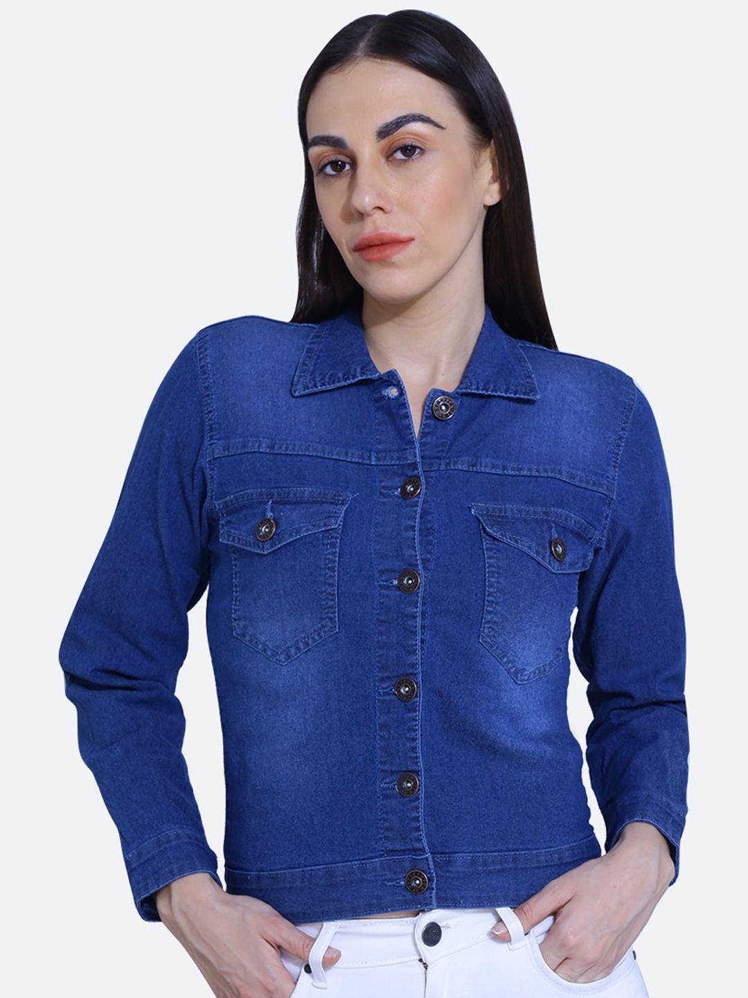 fck-3 women blue washed crop denim jacket