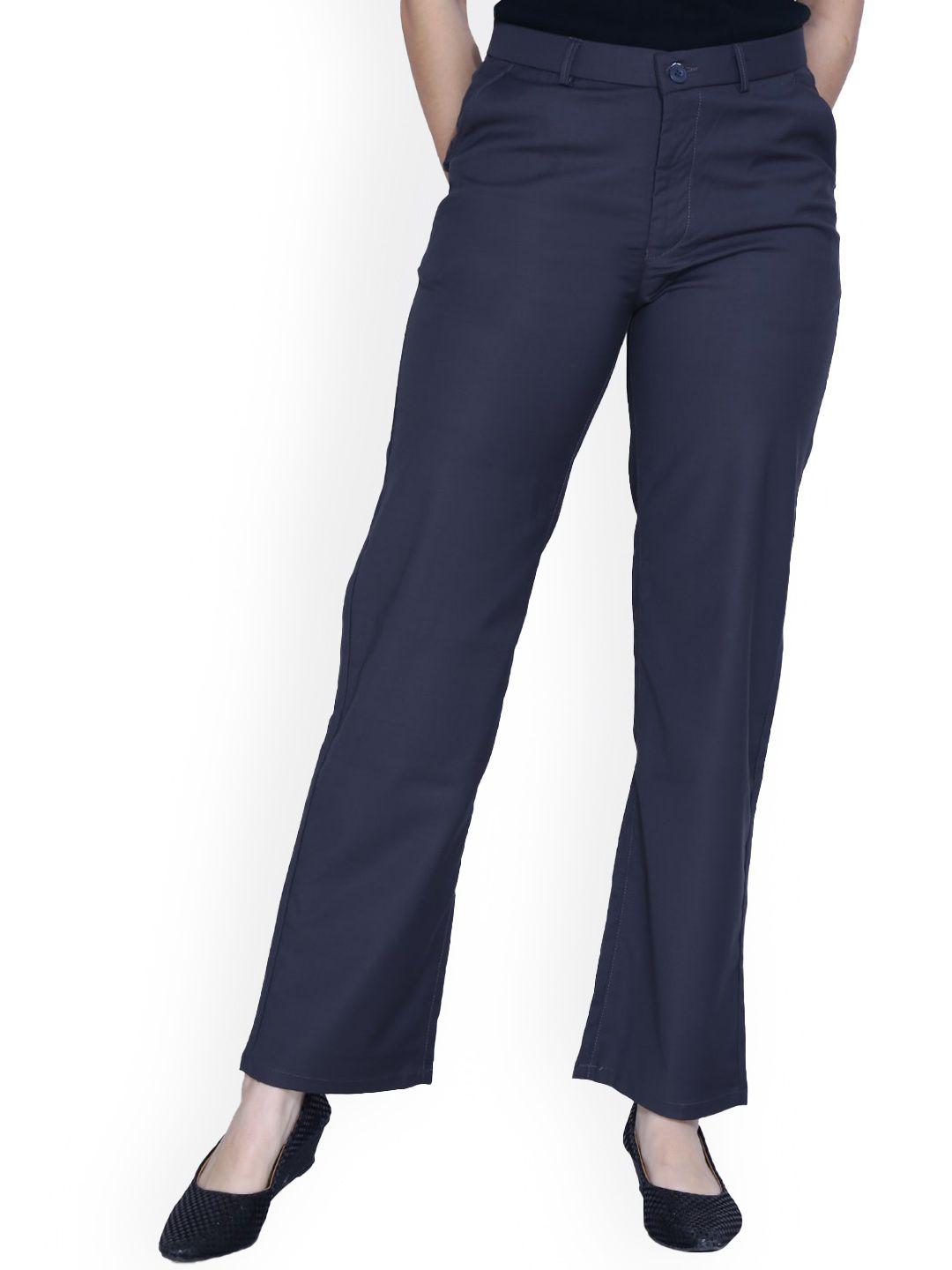 fck-3 women high-rise cotton tailored straight fit easy wash regular trousers