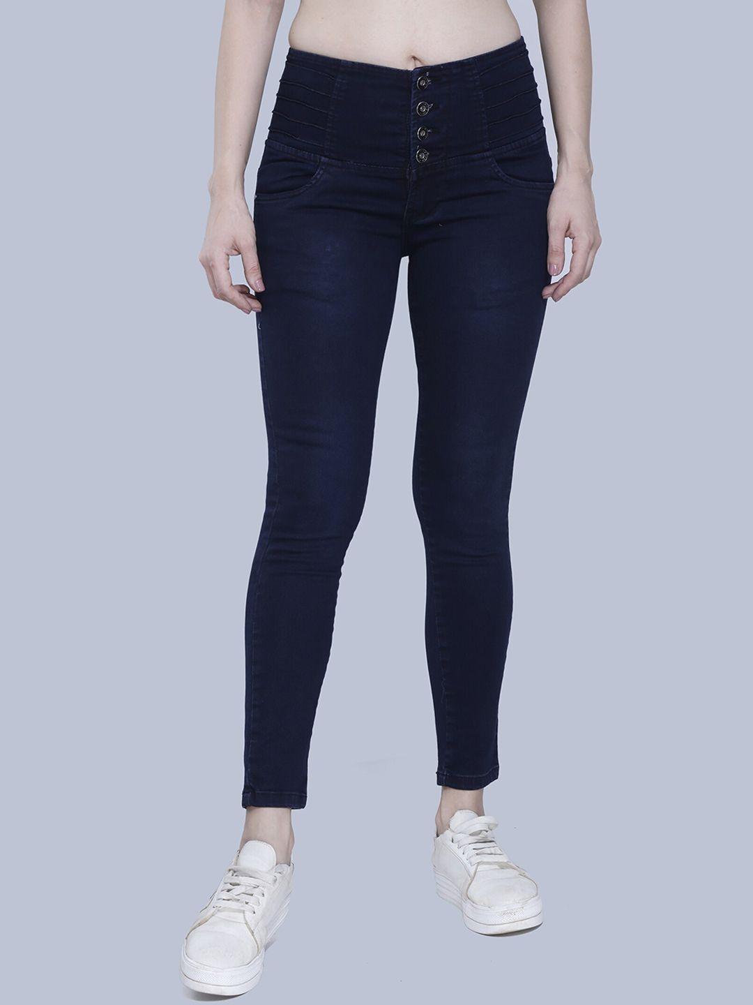 fck-3 women navy blue hottie high-rise embroidered stretchable jeans