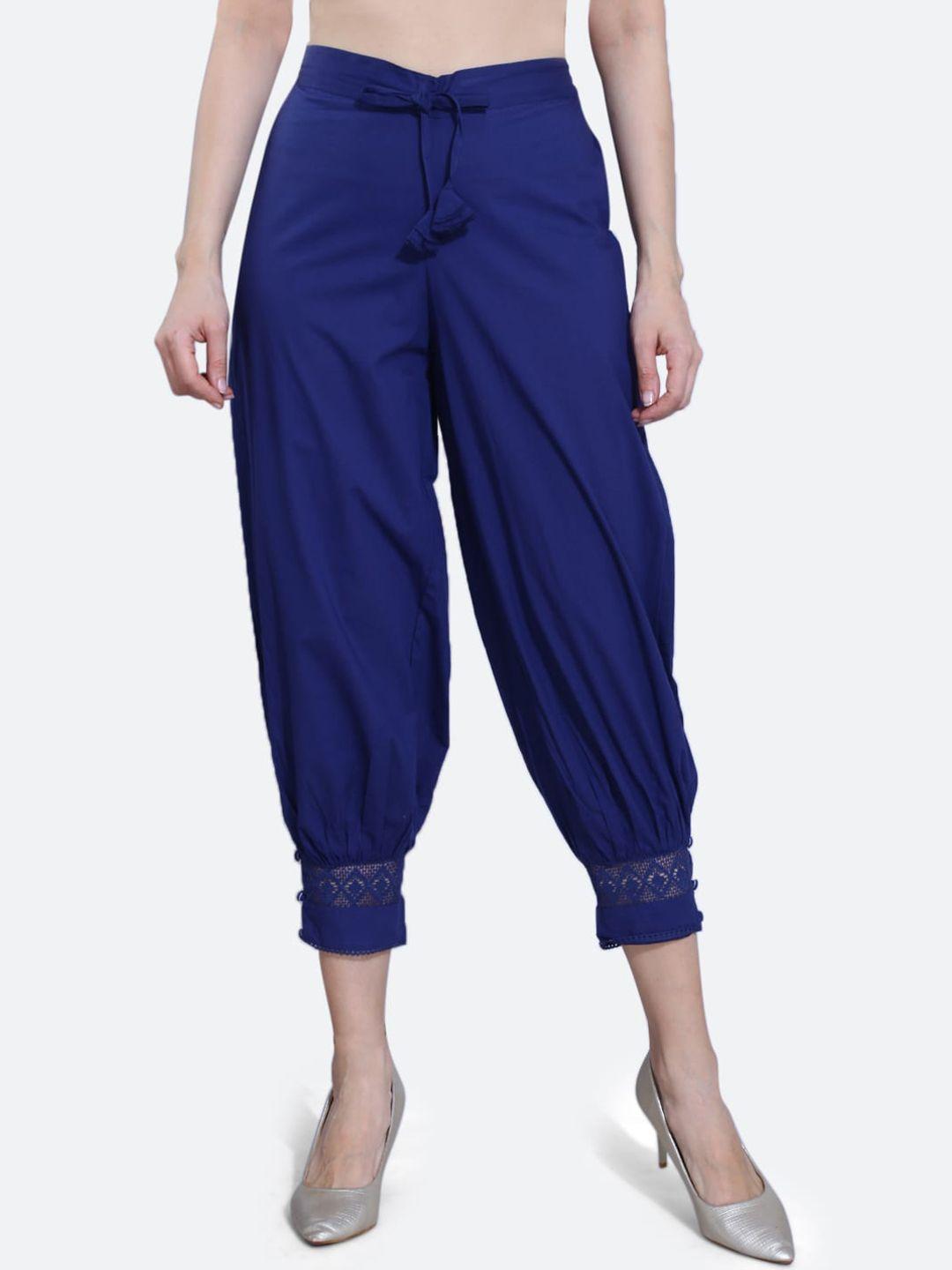 fck-3 women navy blue relaxed high-rise easy wash jodhpuris trousers