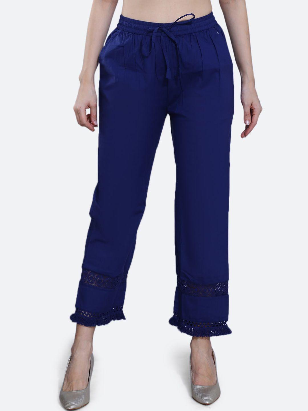 fck-3 women navy blue relaxed high-rise easy wash trousers
