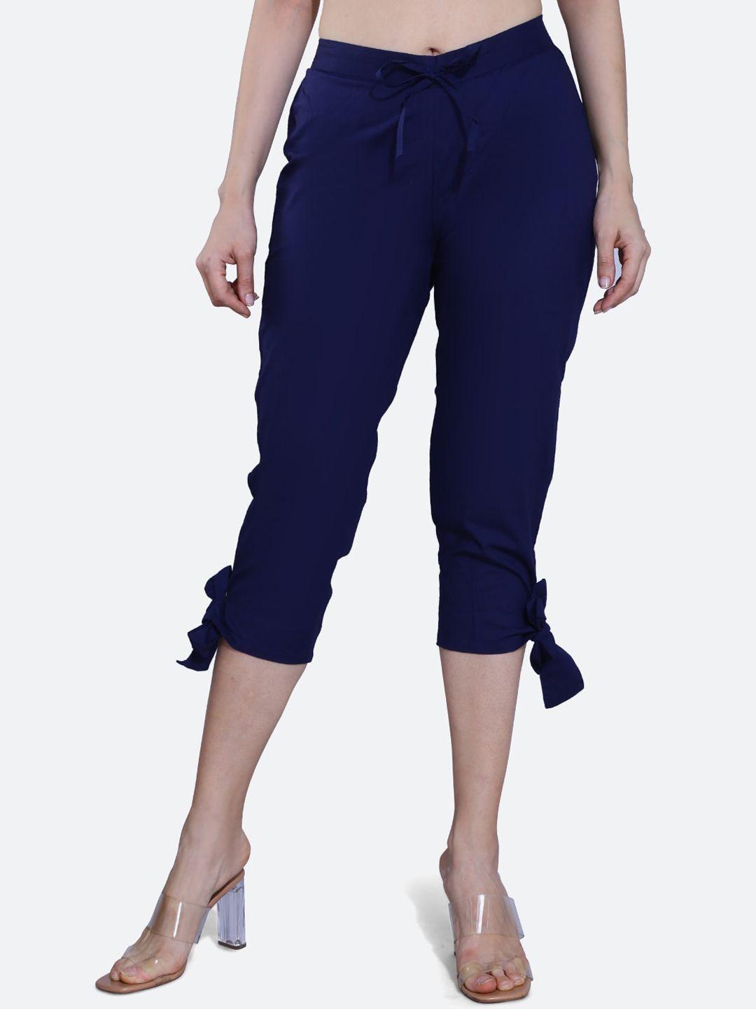 fck-3 women navy blue relaxed high-rise easy wash trousers