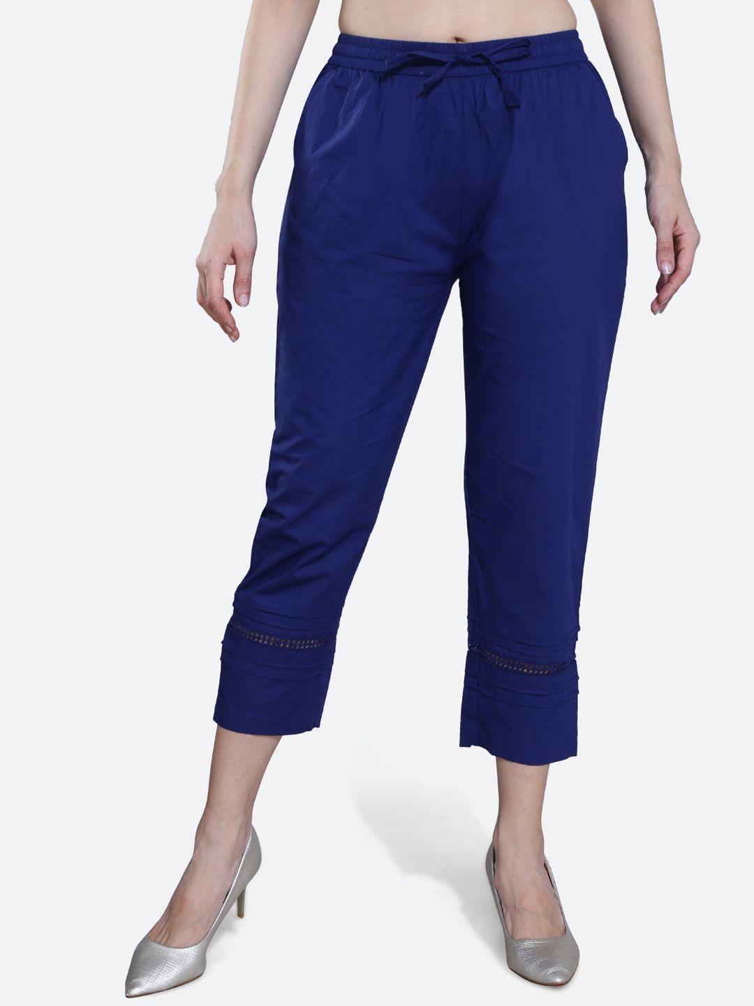 fck-3 women navy blue relaxed high-rise easy wash trousers