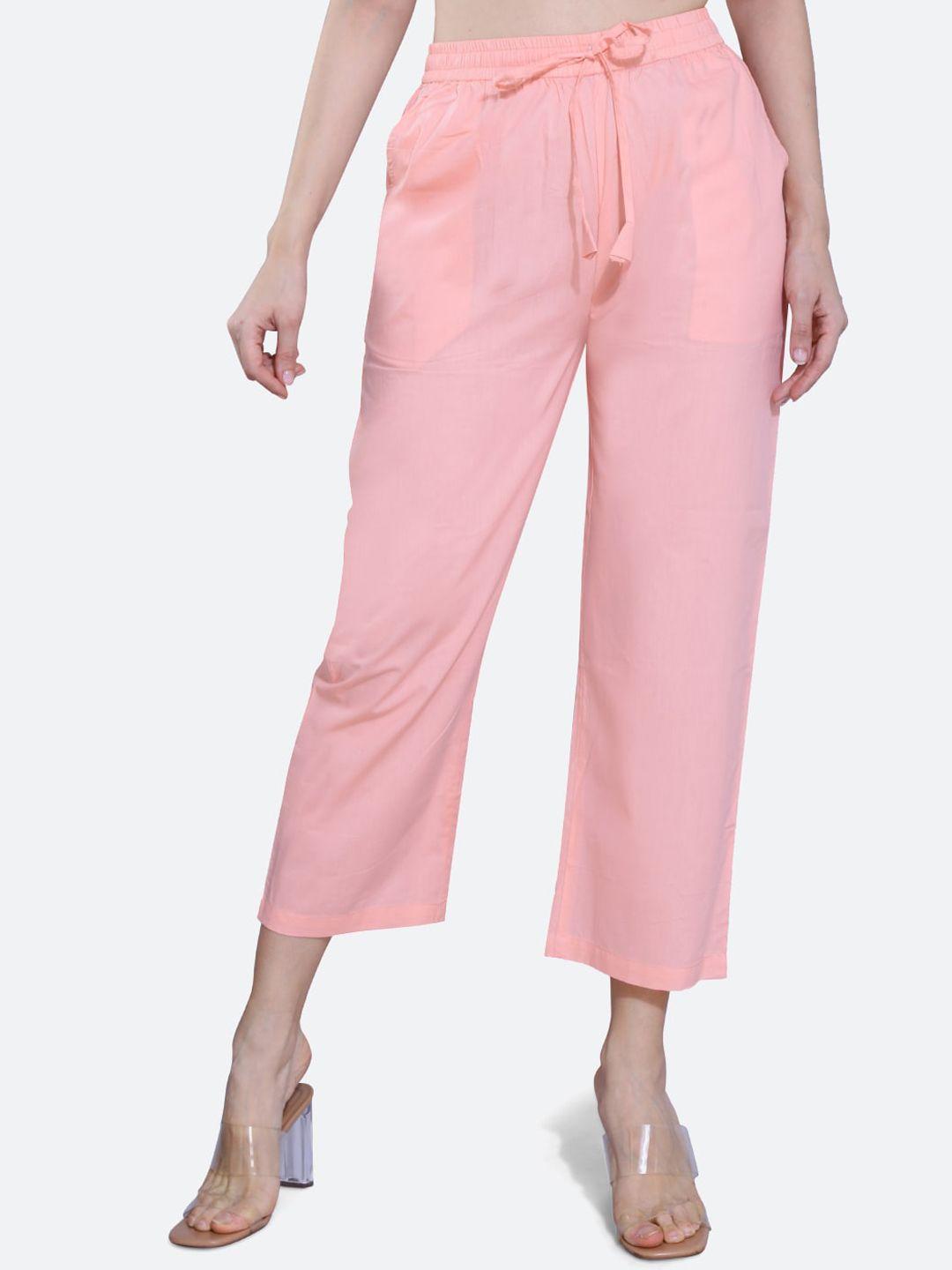 fck-3 women peach-coloured relaxed high-rise easy wash culottes trousers