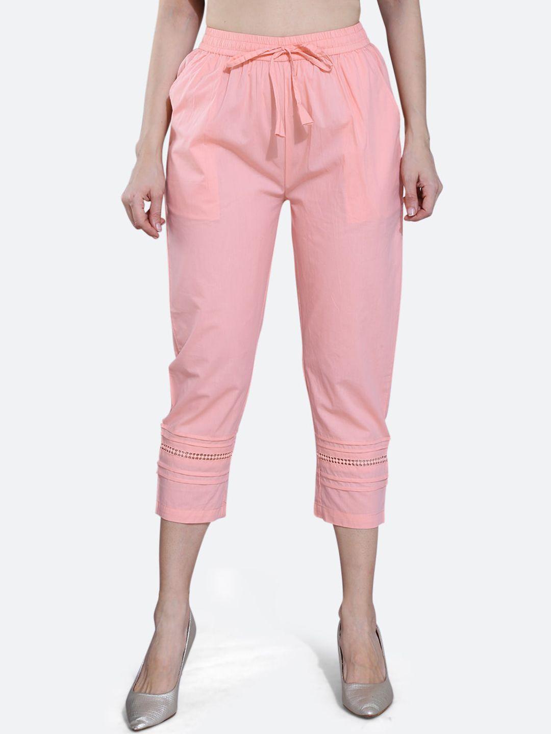 fck-3 women peach-coloured relaxed high-rise easy wash pleated trousers