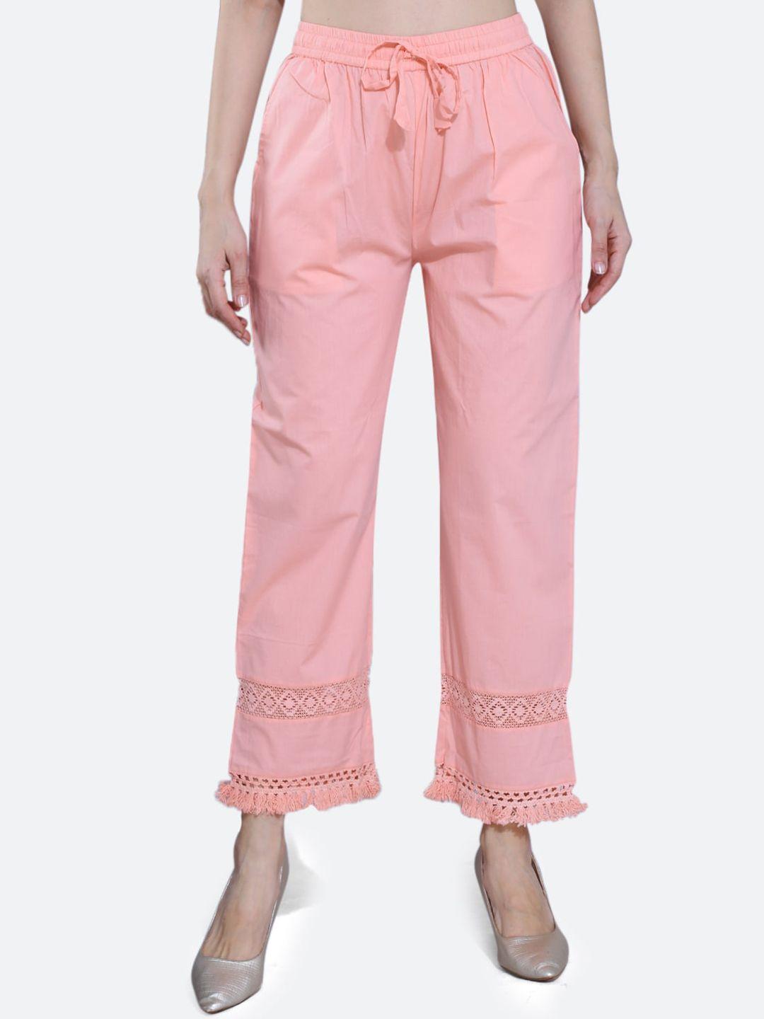 fck-3 women peach-coloured relaxed high-rise easy wash pleated trousers