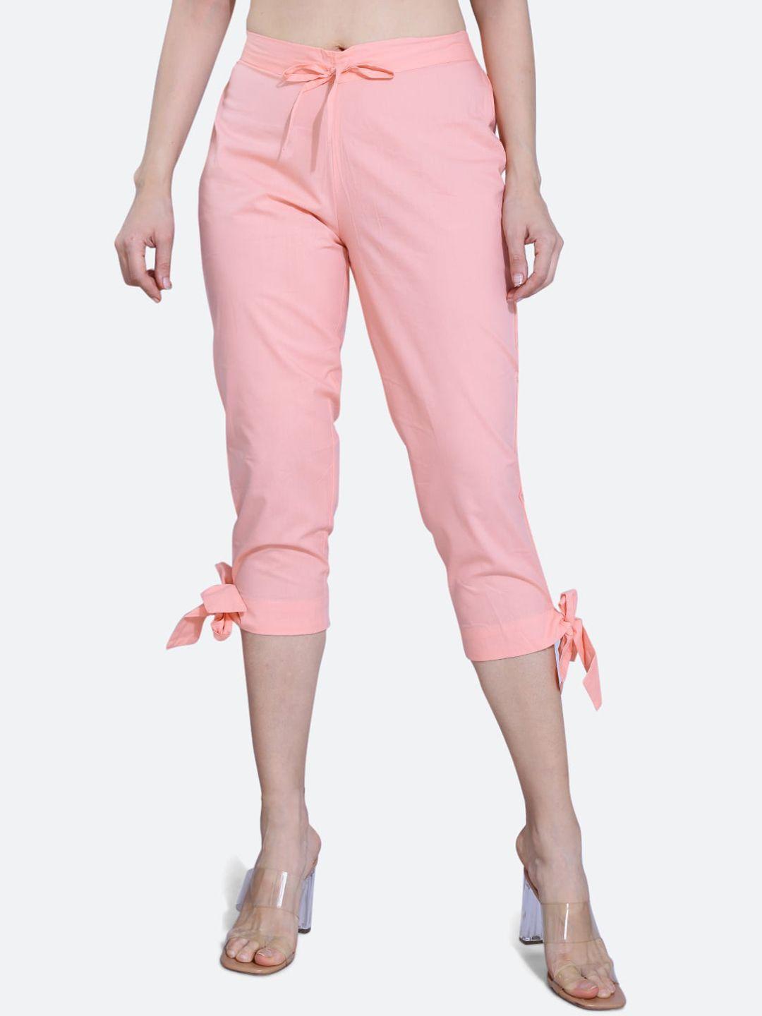 fck-3 women peach-coloured relaxed high-rise easy wash trousers