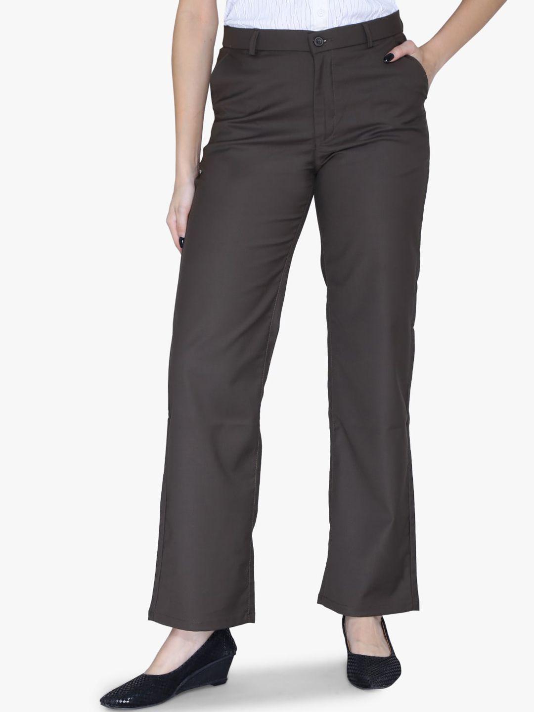 fck-3 women tailored straight fit high-rise easy wash cotton regular trousers