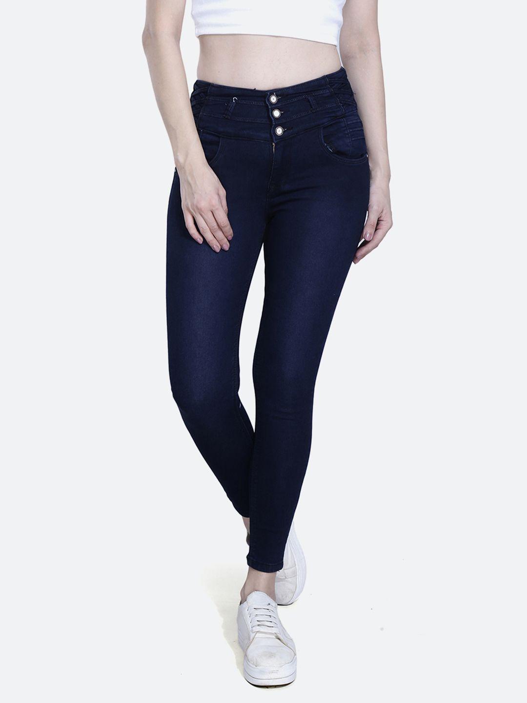 fck-3 women violet slim fit high-rise stretchable dark shade cotton jeans