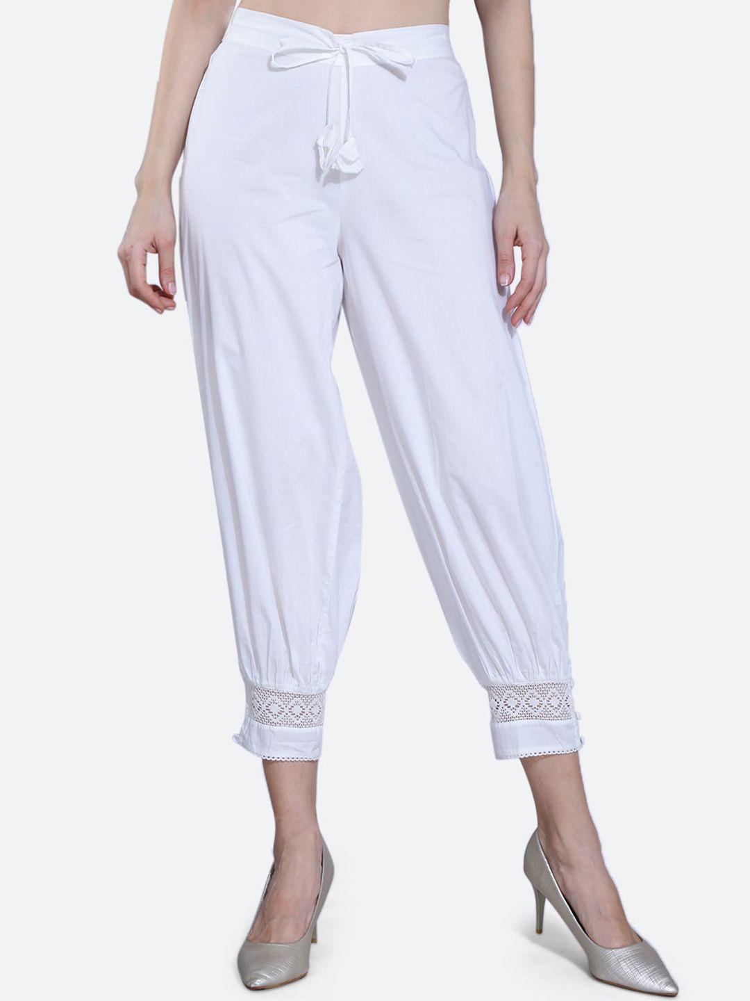 fck-3 women white striped relaxed high-rise easy wash trousers