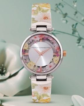 fcl0003b analogue wrist watch with floral print leather strap