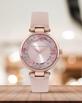 fcl0003c analogue wrist watch with floral print leather strap