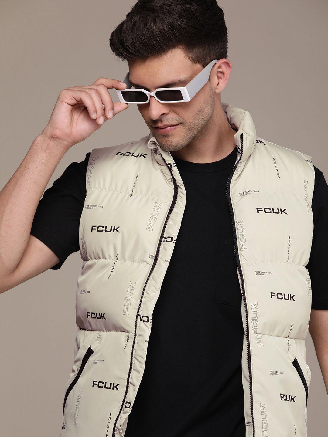 fcuk men brand logo printed puffer jacket